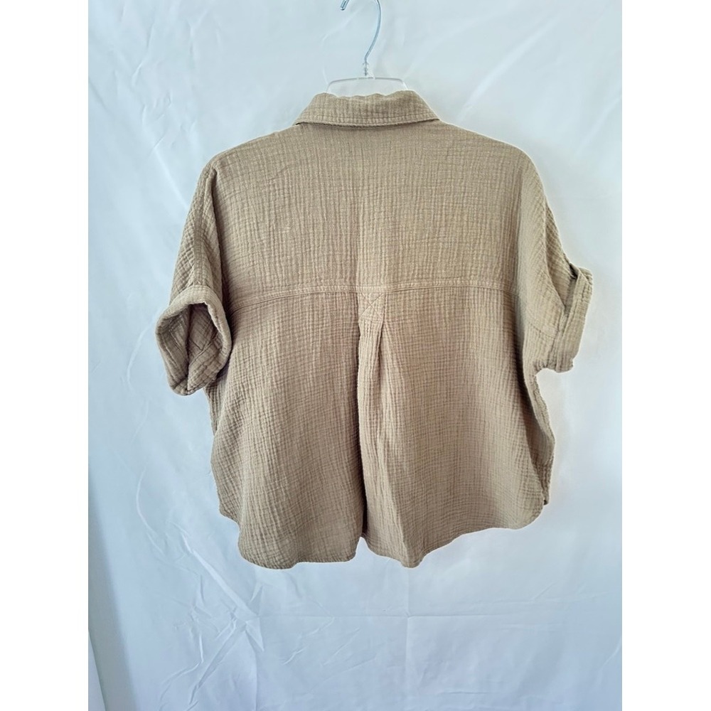 Madewell Women Small Olive Green Double Gauze Cotton Central Short Sleeve Shirt - Picture 3 of 4